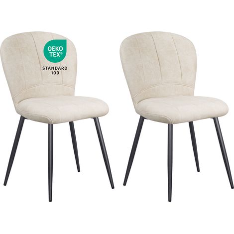 LEWE Lot de 2 Chaises de Salle à Manger, Design Coquillage, Tissu Chenille, Doux et Confortable, Pieds en Métal - Beige