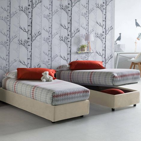 Talamo Italia Einzelbett Asia, Containerbett mit Stoffbespannung, 100% Made in Italy, Frontöffnung, passend für Matratze Cm 80x190, Beige (1/3)