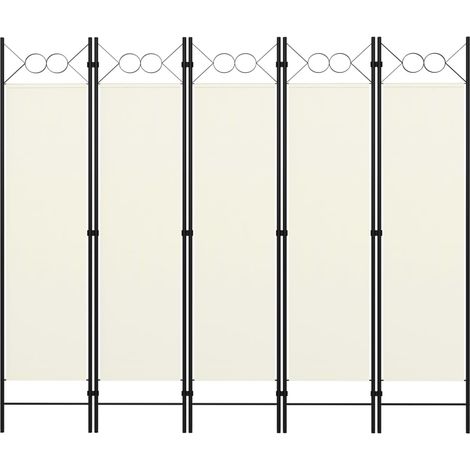 Cloison de séparation 5 panneaux, Paravent sur Pied, Séparation de pièce, Cloison mur écran Blanc crème 200x180 cm GHJ52716 (1/5)
