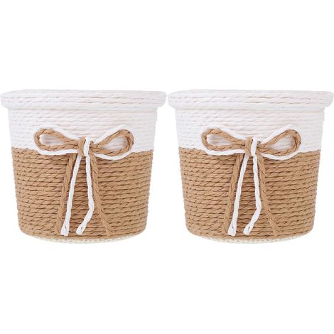 Lot de 2 pots de fleurs en papier tissé imitation, pots de fleurs simples pour plantes (comme illustré) (1/5)