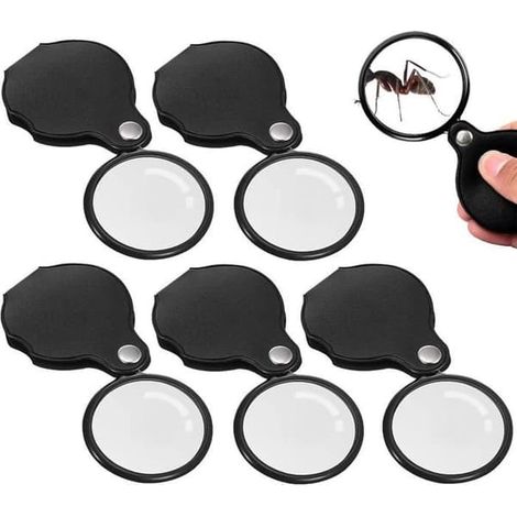 SABIR-Ensemble de 5 mini loupes de lecture, loupe de poche x10, loupe de poche pliable avec poignée en caoutchouc souple et antidérapante pour livres (1/5)
