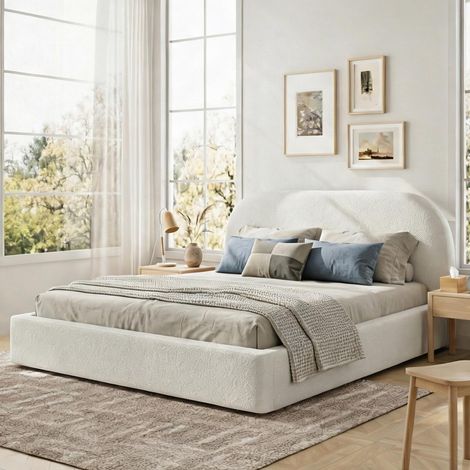 Cadre de lit beige en boucle 223 x 200 x 98,5 cm (1/5)