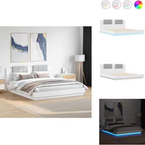 Cadre de lit avec LED sans matelas blanc 200x200 cm - Cadre De Lit - Lit Double - Tête De Lit - Lumière Led - Éclairage Rgb (1/5)