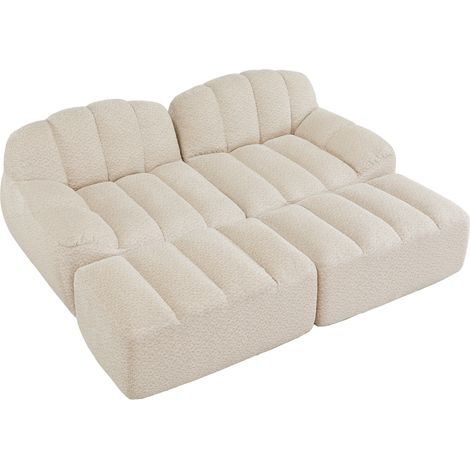 Divano modulare 2 posti con 2 pouf, schiuma 32D, tessuto beige chiaro (1/5)