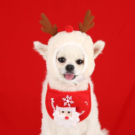 Costume de Noël pour chien, décoration automne-hiver, élégant et mignon, accessoires de costume de Noël pour chatons et chiots, chapeau blanc et bois de renne, taille L (Convient aux chats de 4 à 7,5 (1/3)