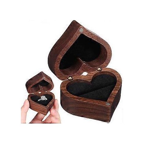 Boîte à bagues en bois en forme de cœur, écrin à bijoux, présentoir pour alliances, porte-alliances pour demande en mariage (1/2)