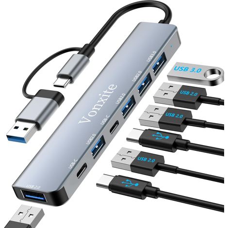 Hub USB 3.0,Hub USB C,7-en-2 Multiprise USB avec 1 Port USB 3.0/2 Ports USB-C/4 Ports USB 2.0,5Gbps Haute Vitesse Compatible avec Pro/Mini,iMac,Surface,XPS,PC,Dell,Ordinateur Portable (1/5)