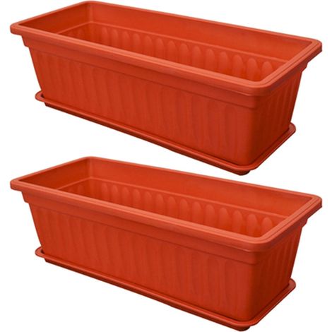 Boite A Fleurs En Plastique - Pour Fenetre Intérieure Et Extérieure - Avec Soucoupes - Orange - 2 Pièces (1/5)