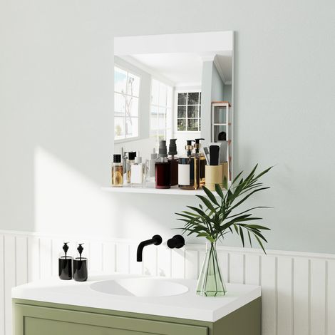 Miroir Salle Bain Mural Étagère Ouverte Entrée Couloir Mobilier Intérieur Blanc 50x12x60cm