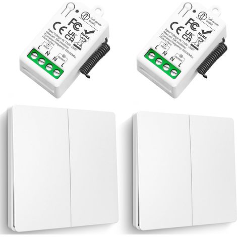 kit Interrupteur Sans Fil, Interrupteur Auto Générateur Relais 220V Mini Récepteur Rf émetteur Radio Télécommande 50 Mètre Contrôle De Portée Pour Les Lumières (2 Télécommandes 2 Récepteurs) (1/5)