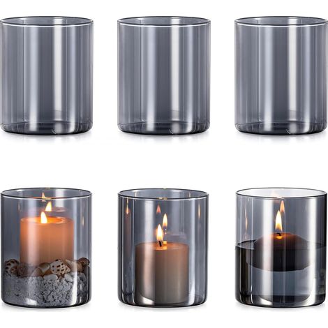 Photophore en verre cylindrique : lot de 6 bougeoirs noirs photophores d'extérieur cylindriques vase pour salon décoration de table moderne pour table de jardin (1/5)