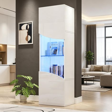 MEUBLIV Vitrine 35x50x165 cm blanche – LED intégrée, 4 niveaux de rangement (1/5)