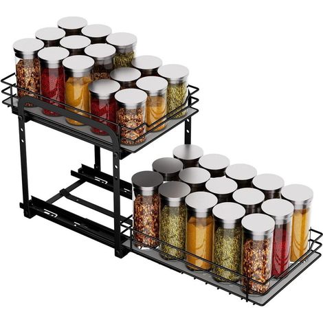 Gewürzregal Ausziehbar Küche Schrank Organizer 2 Etagen Gewürzaufbewahrung (1/5)