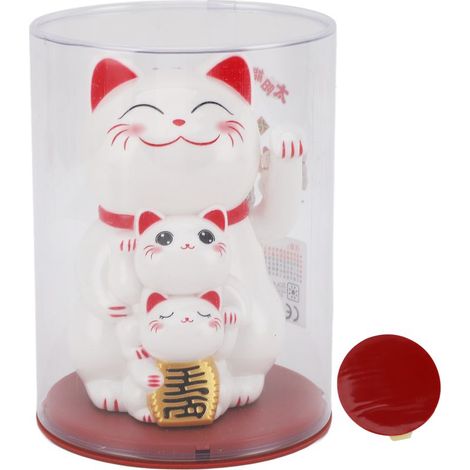Chat solaire blanc 4.5 pouces souriant avec main qui bouge automatiquement, décoration porte-bonheur pour voiture et bureau (1/5)