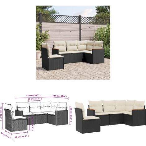Salon de jardin 5 pcs avec coussins noir résine tressée - Ensemble Salon De Jardin - Meuble Extérieur - Résine Tressée - Rotin Synthétique - Canapé D'extérieur - Home & Living (1/3)