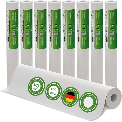 Veluxis® Papier peint intissé 10,05 m x 0,53 m - (enduit texturé, lot de 8) - à peindre, respirant et de haute qualité - revêtement mural fabriqué en Allemagne