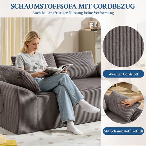Canapé 2 places convertible sans dossier, accoudoirs courbés, assise moelleuse et profonde. Fauteuil compact rembourré pour salon, chambre ou studio, livré prêt à l’emploi - Brun et anthracite (1/5)