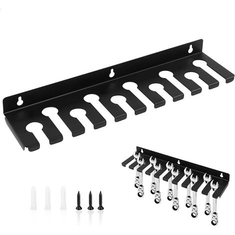35cm Wall Mounted Tool Rack Carbon Steel Tool Storage Rack with Screws and Anchors, Convenient for Garage, Warehouse, Gardening, Workshop and Workbench, Black (1/3)