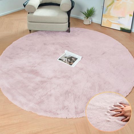 Teppich Kunstfell Schlafzimmer Kinderzimmer 150 cm (Rund) Rosa Altrosa (1/5)