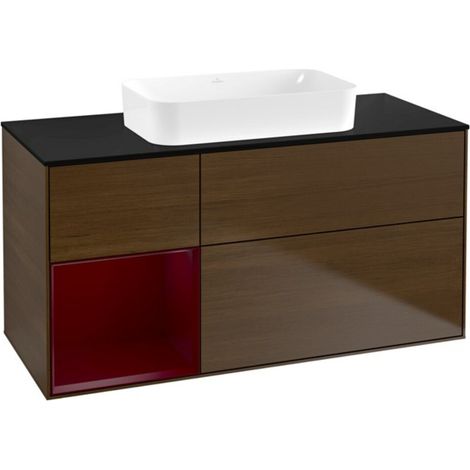 V&B Waschtischunterschrank Wandbeleuchtung Finion 120x60 cm, Reg re Peony, Walnut veneer (1/2)