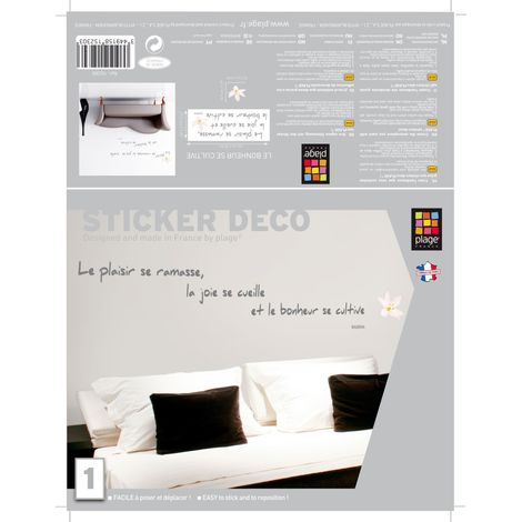 Sticker autocollant décoratif Bouddha 68x24cm, citation zen "Le bonheur se cultive" pour décoration intérieure. (1/2)