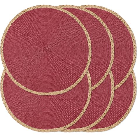 Sets de table ronds tressés, 38,1 cm, lavables, résistants à la chaleur, pour table de salle à manger, durables, antidérapants, pour intérieur et extérieur, pour les vacances,'Bord Fin Marron, Rouge B (1/5)
