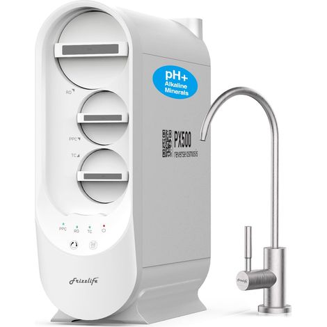 Système de filtration d'eau par osmose inverse avec robinet - Alcaline et reminéralisation, bon goût, sans réservoir, filtre RO à débit rapide 500 GPD, 1,5: 1 pur à drainer, réduit les TDS (1/5)