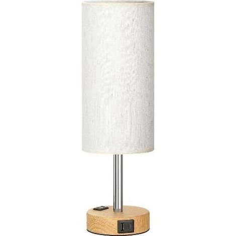 Lampe de chevet de chambre à coucher - lumière tactile à intensité variable à 3 canaux avec port de chargement USB C et prise de courant secteur, petite base de lampe en bois, abat-jour circulaire en (1/5)