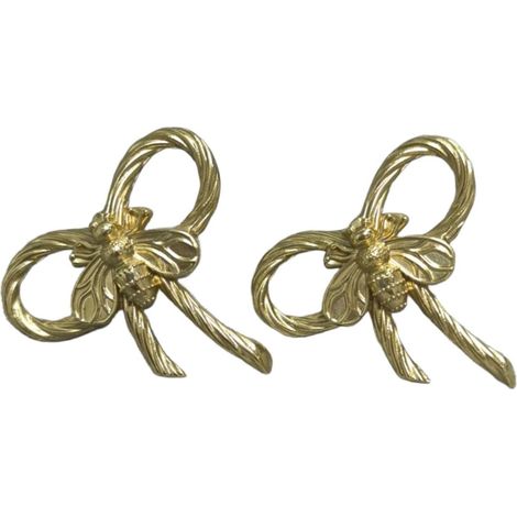 Lot de 2 boutons porte en laiton massif doré, motif nœud (1/5)