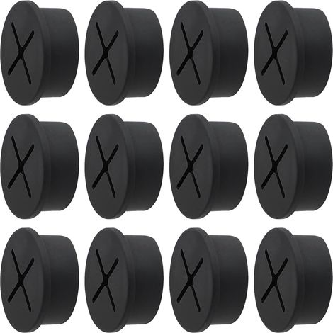 Passe-câbles de bureau, manchons en caoutchouc souple et silicone de 20 mm pour bureaux, tables et autres meubles, noir (lot de 12) (1/5)