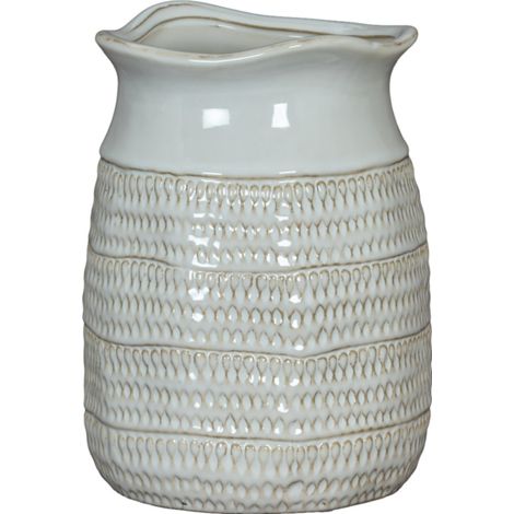 Tava Cylinder Hewn Vase - Ceramic - L19 x W19 x H28 cm - White
