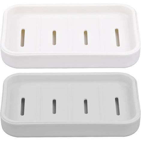 Porte-savon, lot de 2 porte-savons en plastique, étanches et résistants aux éclaboussures, épais, avec évier intégré, pour évier de cuisine, blanc et gris, 8,5 x 13 x 2 cm