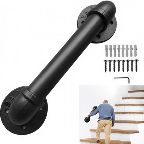 Main courante en métal pour escaliers de 30 cm, barre d'appui murale, antidérapante, marches intérieures et extérieures, soutien pour personnes âgées et salle de bain, finition noire mate (1/5)