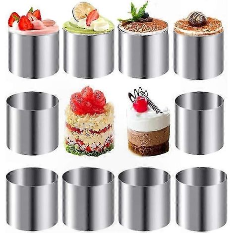10 Emporte-pièces Ronds en Acier Inoxydable, Moules à Dessert et Gâteaux, Formes à Biscuits, Anneaux de Cuisson pour Mousse, Pâtisserie et Préparation de Sushi (1/4)
