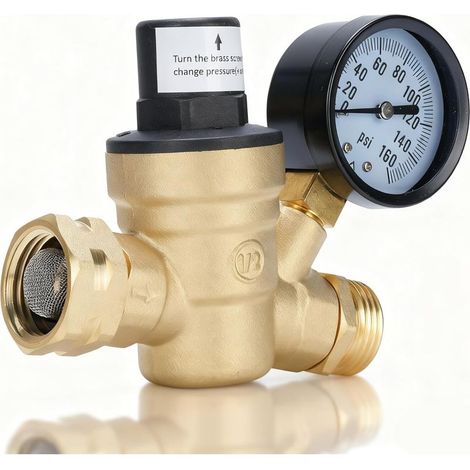 3/4 Pouce Reducteur de Pression Eau, Reducteur de Pression Avec Manometre Pression Eau Et Filtre à Mailles, RéDucteur de Pression D'Eau En pour Robinets D'Irrigation de Jardin de Chauffage au Gaz (1/5)