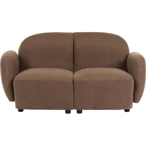 Sofá de 2 plazas de estilo retro con respaldo y reposabrazos redondeados de bouclé patas de plástico salón marrón Jule (1/5)