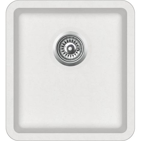 Évier de cuisine granit seul lavabo 42 x 46 cm blanc (1/4)