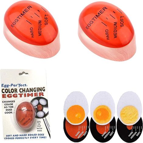 2 Pack Egg Timer, Colour Changes When You Use to Cook Boiled Eggs Soft, Medium or Hard Boiled Eggs, Safe, Non-Toxic, Durable - Red (1/5)