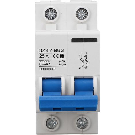 Disjoncteur miniature 2P DC Type B 25A Rail DIN pour système solaire photovoltaïque 500V