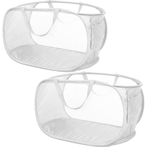 Lot de 2 paniers à linge pliables (35,8 x 35,8 x 57,9 cm) : maille grise, portables pour la salle de bain et les voyages. (1/5)