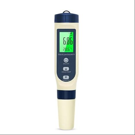 Ph Metre, 5 en 1 PH/TDS/EC/Salinité/Thermomètre, Testeur ph à Écran LCD, Compensation Automatique de la Température, Ph Metre, Eau Potable, Aquariums, Piscine (1/5)