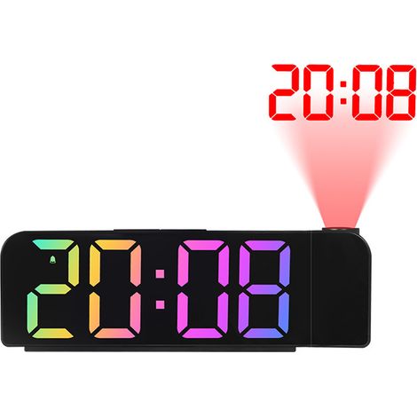 Horloge Réveil Numérique - Projection LED sur Plafond ou Mur - Affichage Grand Caractère - Réglage Luminosité Écran et Projection - Alimentation Secteur (1/5)