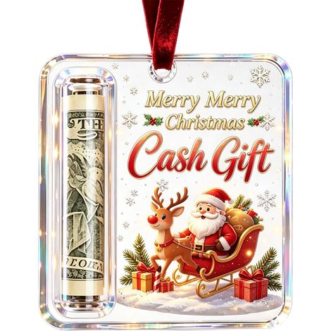 Porte-monnaie de Noël en acrylique à motif Père Noël, étiquette suspendue, décoration transparente pour sapin de Noël (1/5)