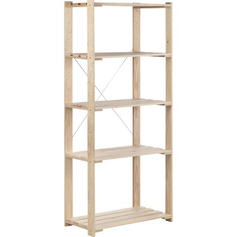 scaffale 5 ripiani regolabili regolabili "nova" in legno di pino massello 76,5x38,5x174,5 cm (1/2)
