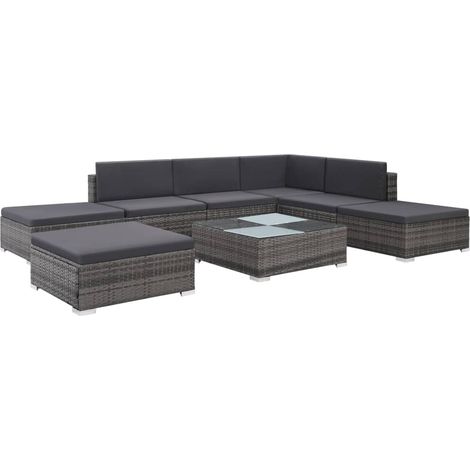 8-tlg. Garten-Lounge-Set mit Kissen Poly Rattan Grau vidaXL (1/5)