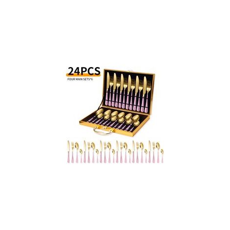 Service de 24 couverts en acier inoxydable pour 6 personnes – avec coffret – rose et or – (1/5)