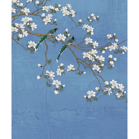 papier peint panoramique branches de fleurs bleu gris - Sanders & Sanders (1/3)