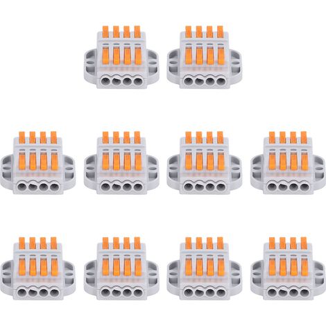 Connecteurs de fil à levier 10 pièces, bornes rapides compactes 223-4P, raccordement conducteurs sans vis, serre-fils à poussoir pour câblage électrique (1/5)