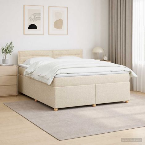 vidaXL Lit boxspring avec matelas Crème 140 x 200 cm Tissu (1/5)