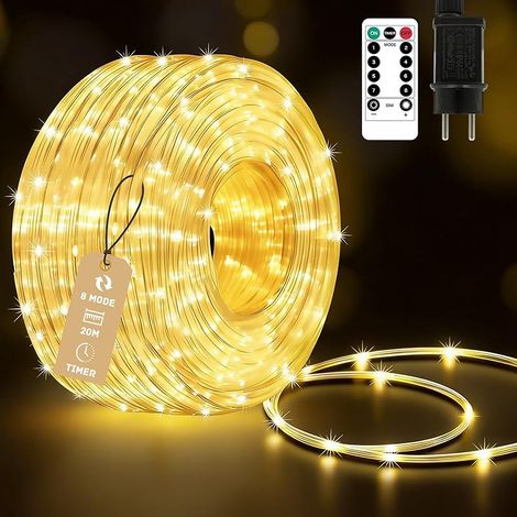 Guirlande lumineuse LED de 23 m,400 LED blanc chaud, diamètre 7,5 mm étanche,avec prise,minuterie,8 modes et luminosité variable, parfaite pour les fêtes en extérieur et les décorations de Noël (1/5)